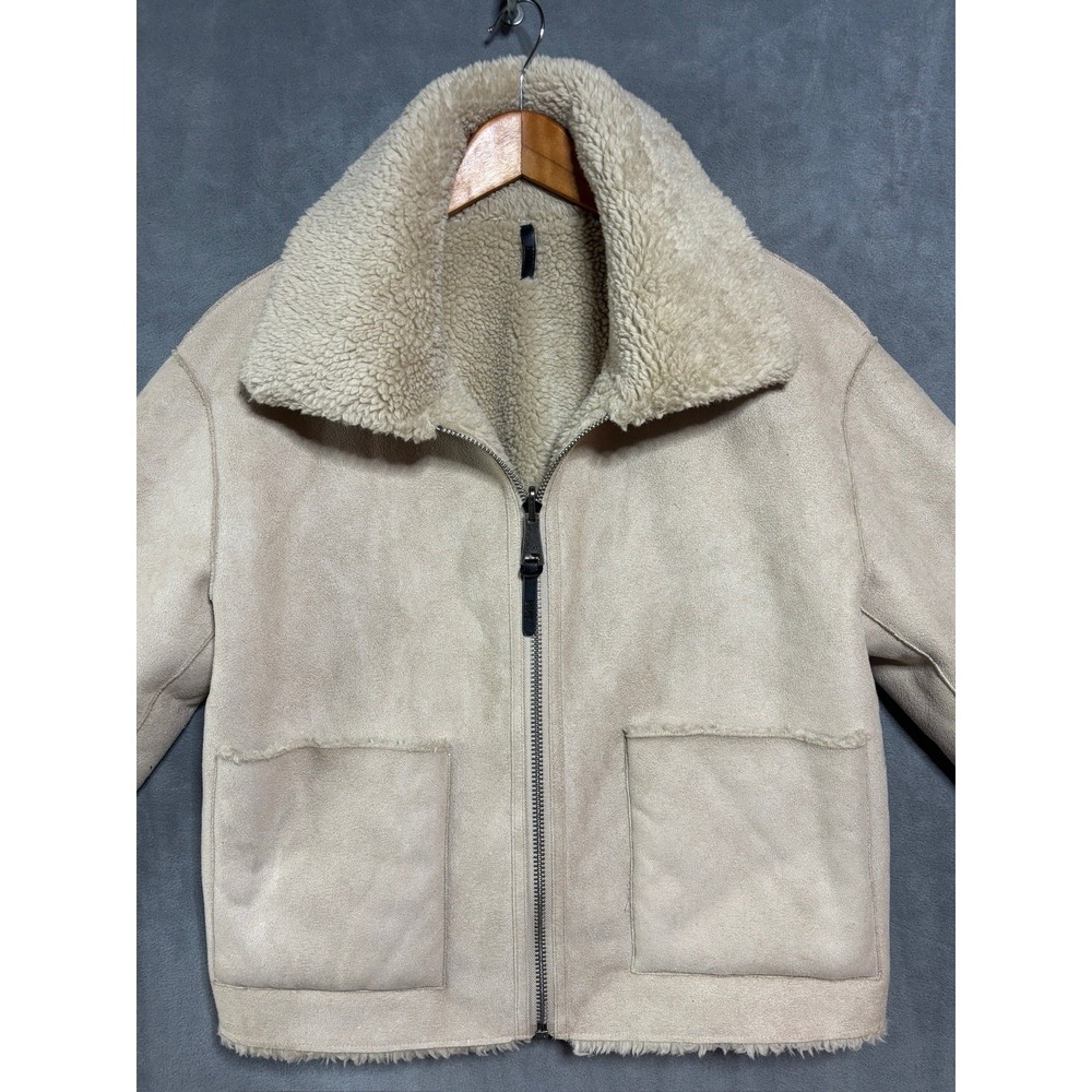 Vintage DKNY Reversible Cream Sherpa Collared Jacket Y2K Size M Faux Fur